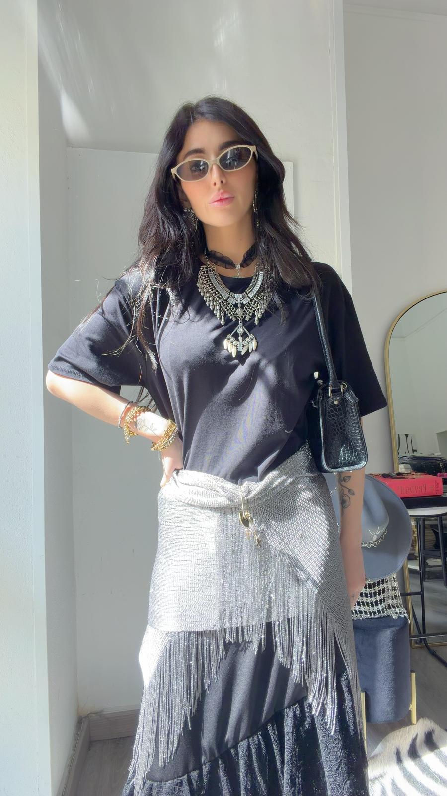 FOULARD GRIGIO FRANGE