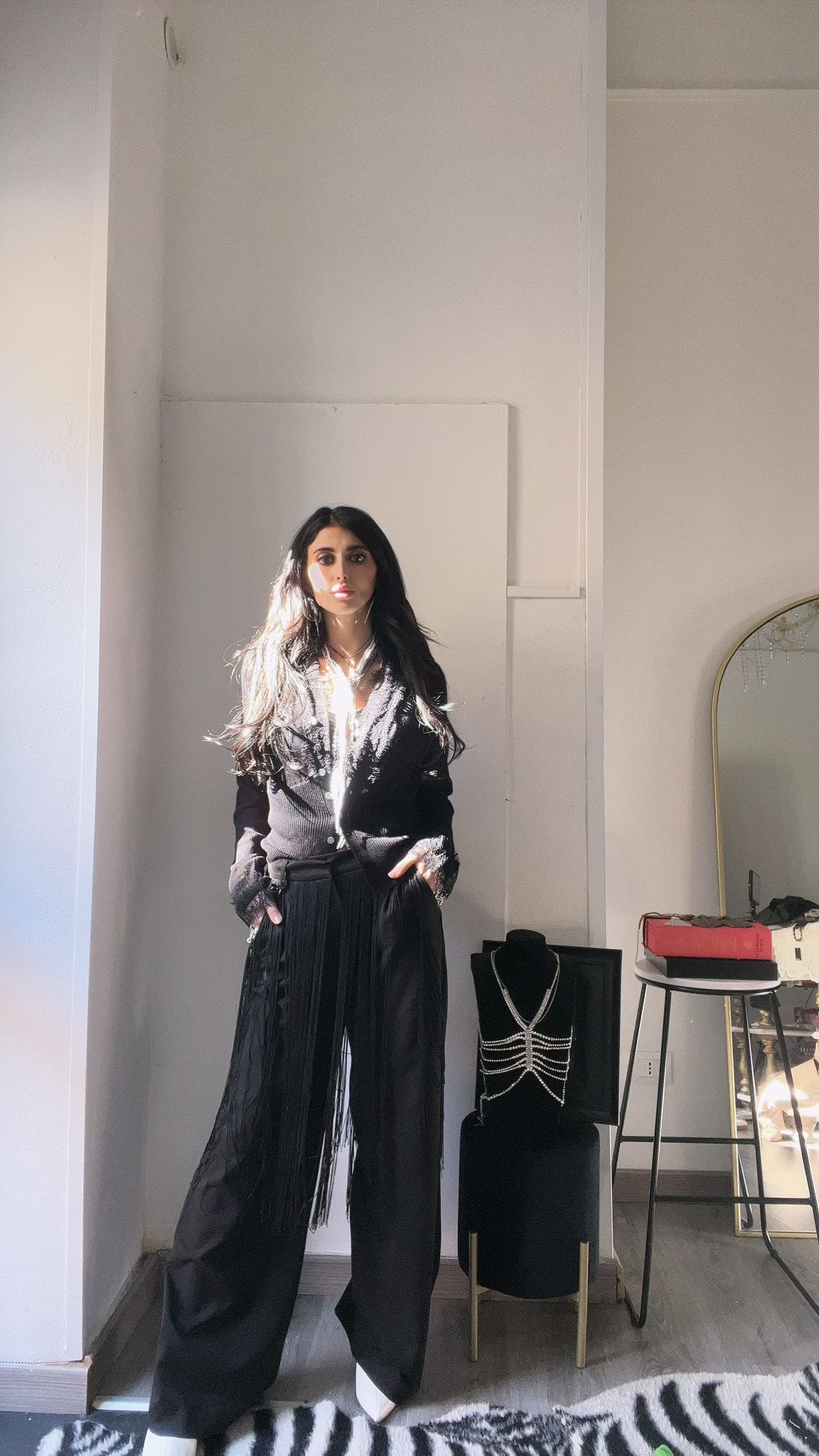 PANTALONE NERO FRANGE