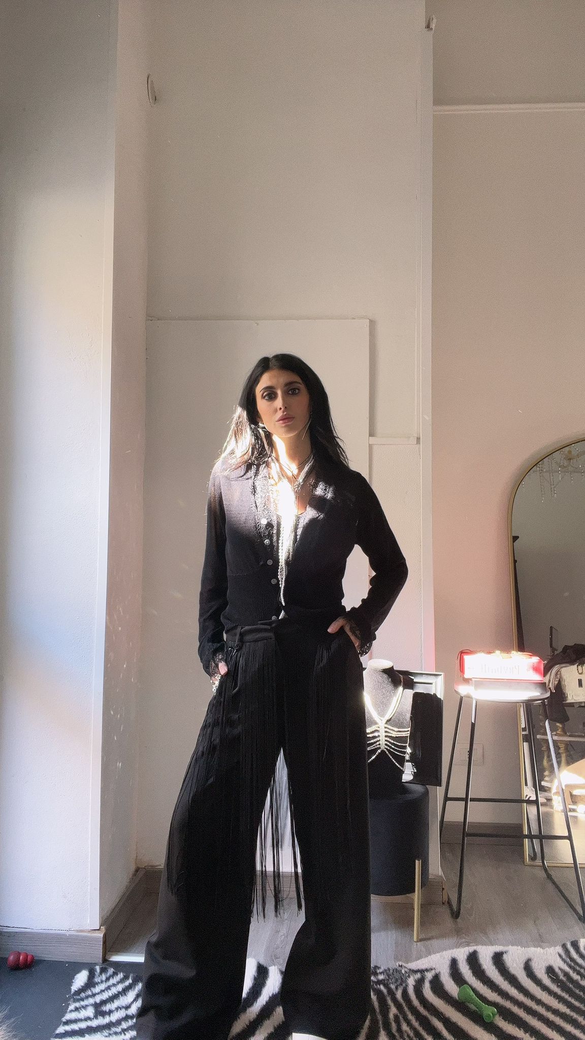 PANTALONE NERO FRANGE