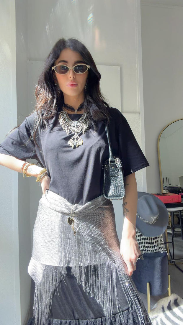 FOULARD GRIGIO FRANGE